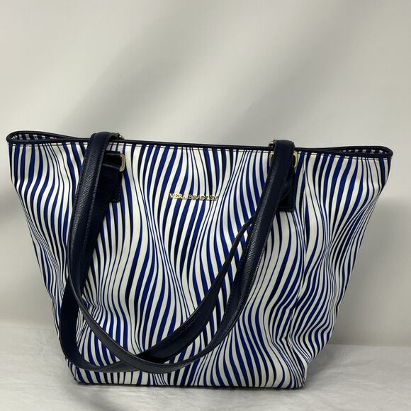 Vera Bradley Streeterville Tote EUC Shoulder Hangbag Medium Blue White Striped - Picture 1 of 14